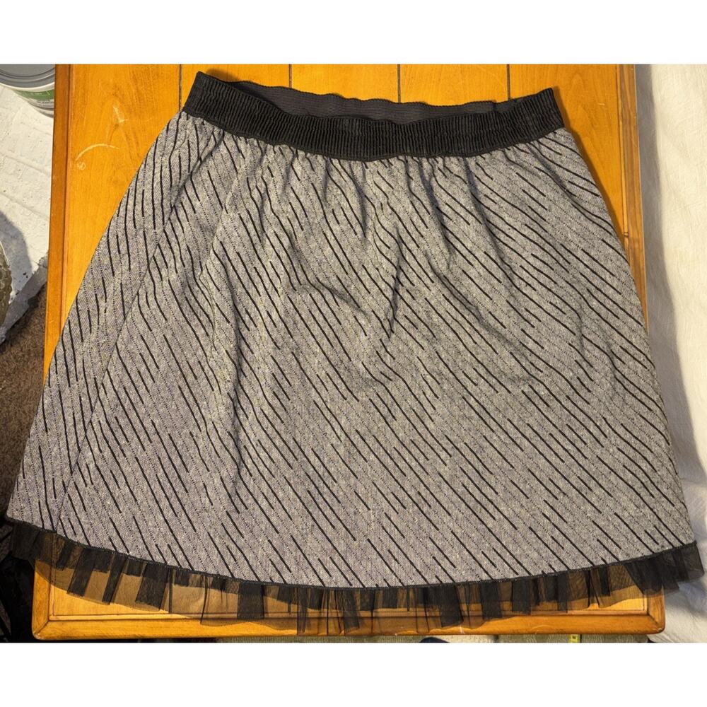 Studio 253 Women's A Line ruffle net Hem Black White stretch waist Skirt size 2X